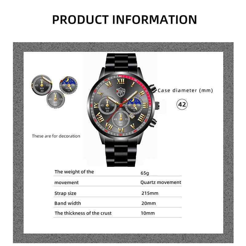 Luxury Stainless Steel Quartz Wristwatch for Men - Stylish Calendar and Luminous Features, Perfect for Young Professionals and Casual Business Wear