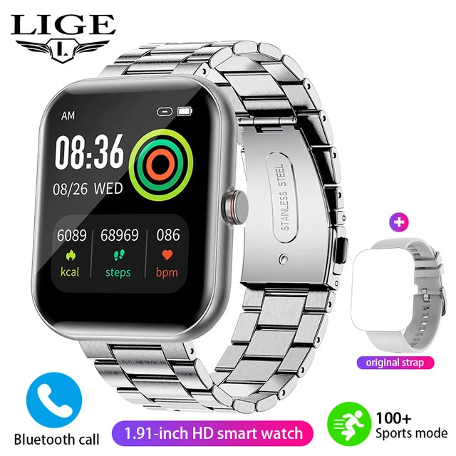 LIGE Youthful Smartwatch: Bluetooth Calling, AI Voice, Waterproof IP68, Heart Rate & Blood Pressure Monitoring
