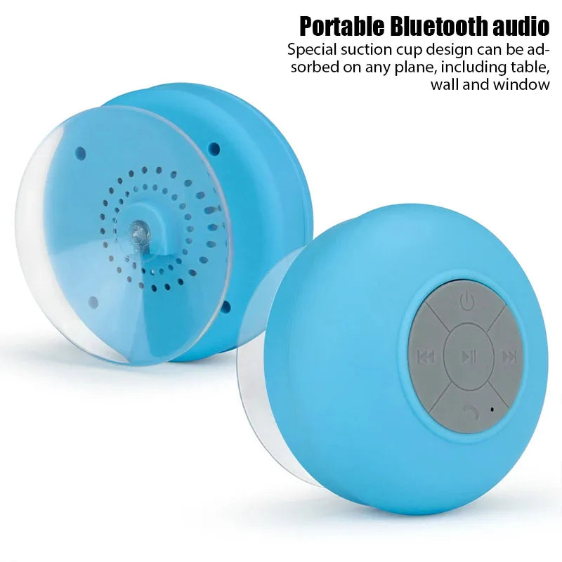 Compact Splash-Proof Bluetooth Speaker: Portable, Wireless, Perfect for Showers, Baths, Phones, Cars, and Hands-Free Calls with Suction Cup