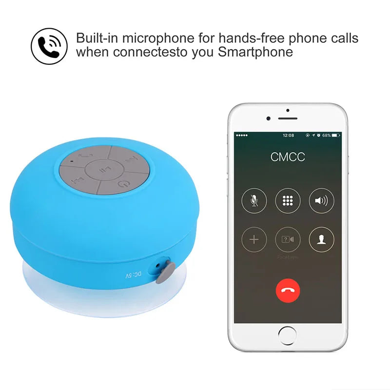 Compact Splash-Proof Bluetooth Speaker: Portable, Wireless, Perfect for Showers, Baths, Phones, Cars, and Hands-Free Calls with Suction Cup