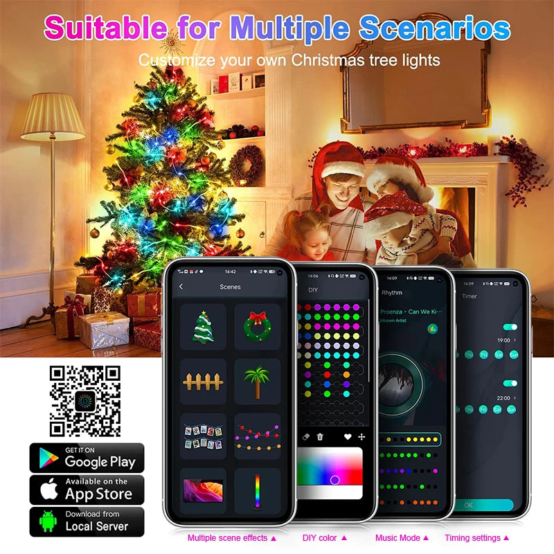 LED RGBIC Christmas Light Outdoor for Xmas Tree Fairy Light Smart APP Remote Control USB String Lighting IP67 Multicolor Garland