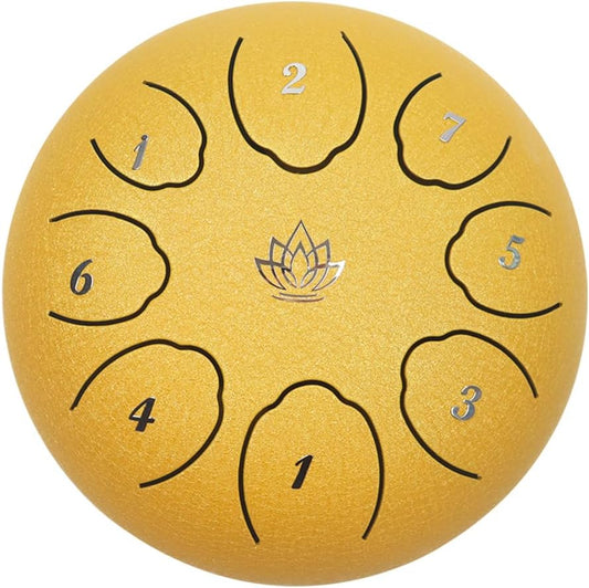 Steel Tongue Drum 6 Inche 8 Note Steel Drums Instruments,Percussion Instrument,With Soft Bag,Music Book,2 Mallets,For Meditation or Yoga(Yellow)