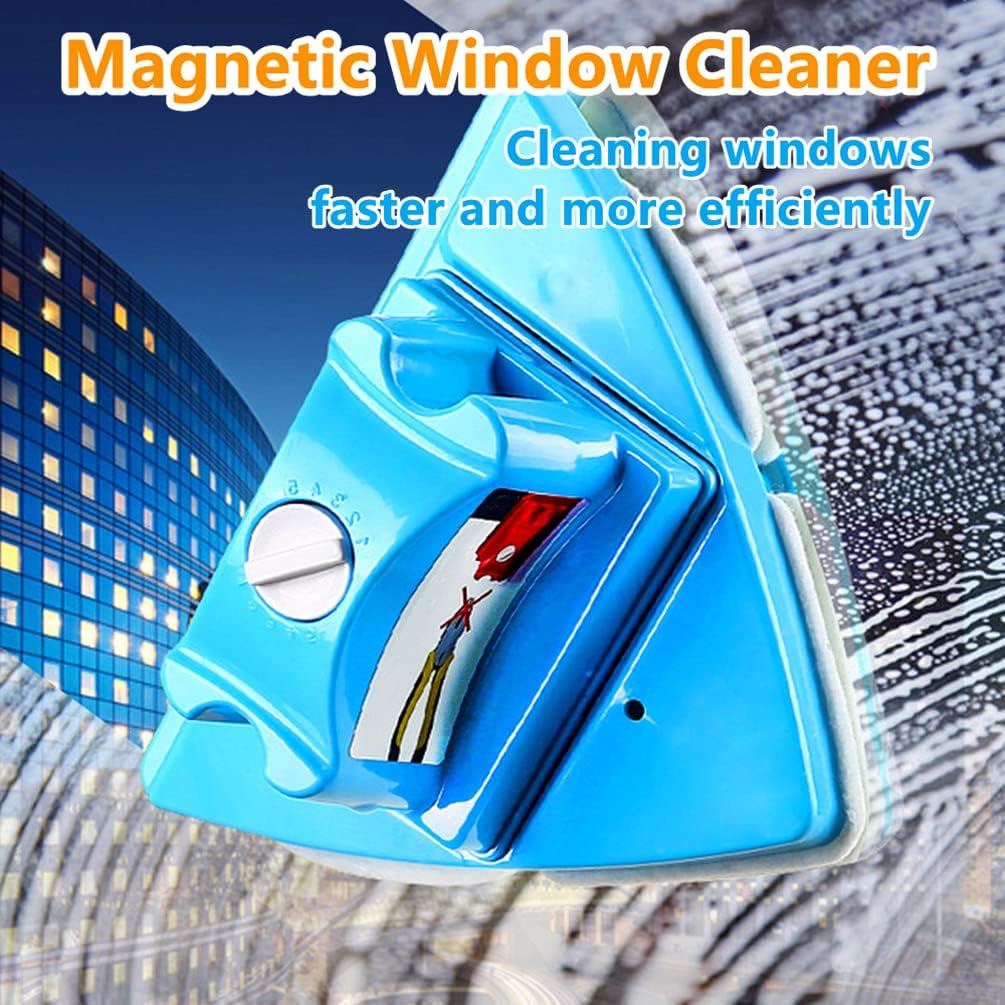 Double-Sided Window Cleaner Glass Wiper , 5-Files Adjustable Magnetic Glider Washing,Cleaning Brush Tools, for High-Rise Double Car Glazed Windows Thickness 0.3"-1" (Blue)