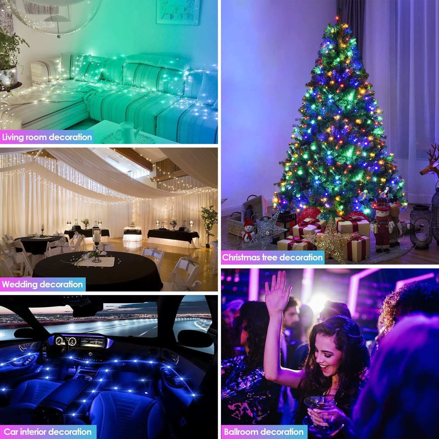 Fairy Lights RGB, 33 Ft 100 LED String Lights, Sync with Music, USB Powered, DIY Colors, 12 Specific Scenes, Waterproof IP65 for Outdoor and Indoor, for Christmas, Bedroom