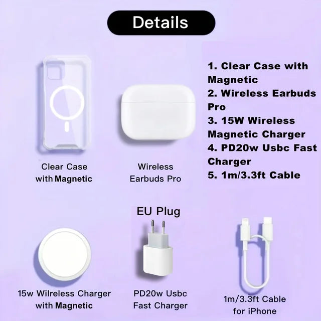 iPhone Accessories Gift Box, 5 In1 Accessories Box for Apple,Wireless Earbuds Pro, Pd20W Fast Charger, Fast Charging