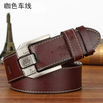 Stylish Men's Genuine Leather Belt with Metal Pin Buckle – High-Quality Designer Waist Strap, Elevate Your Jeans Game with a Famous Brand Touch
