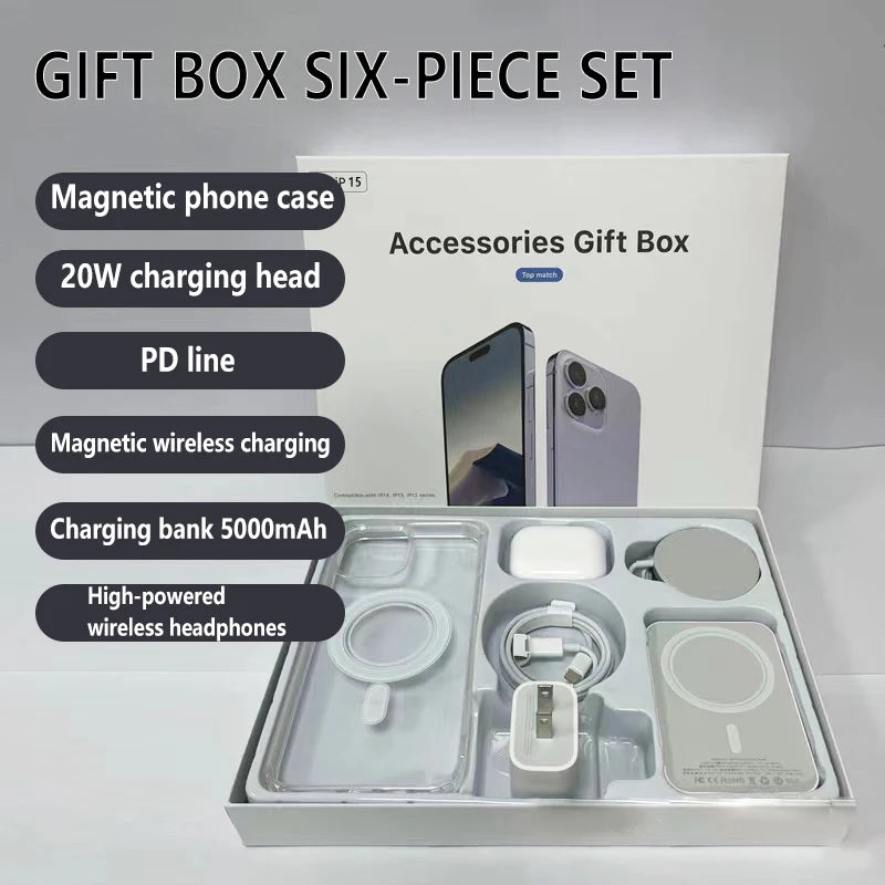 USA iPhone Plug Six Piece Magnetic Phone Case Wireless Charging 20W Mobile Phone Accessories Complete Gift Box