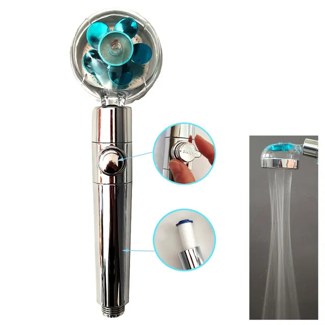 New Propeller Shower Head High Pressure 360 Rotating with Fan Stop Button Filter. Handheld Shower Bathroom Accessories