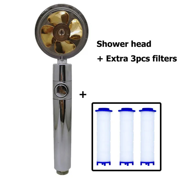 New Propeller Shower Head High Pressure 360 Rotating with Fan Stop Button Filter. Handheld Shower Bathroom Accessories