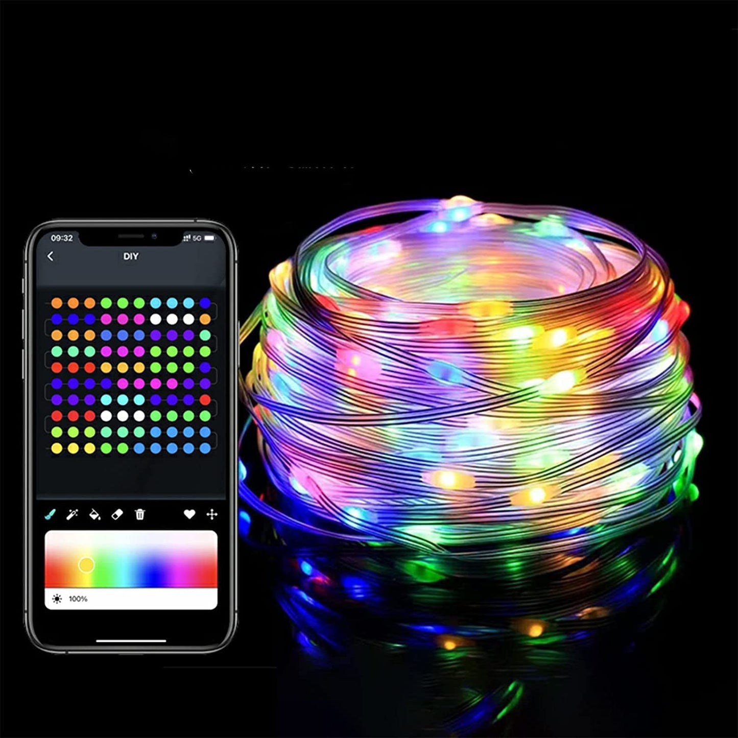 Fairy Lights RGB, 33 Ft 100 LED String Lights, Sync with Music, USB Powered, DIY Colors, 12 Specific Scenes, Waterproof IP65 for Outdoor and Indoor, for Christmas, Bedroom
